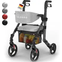 Aktiv shop GmbH 2-in-1 rolstoel en rollator – opvouwbaar, lichtgewicht met zitje, outdoor rollator voor alle terreinen, aluminium loophulp voor senioren met netzak, transportrolstoel, zwart