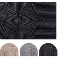Blumtal Japandi Deurmat - Anti-slip - Polyester 70 x 120 cm - Antraciet - Boogpatroon