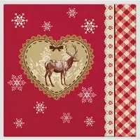 JEAN Products 40 Servetten - Hart - Eland - Strik - Sneeuwvlok - Broderie - Ruit - Rood - Bruin - Wit - 33 x 33 cm - 3-Laags - Premium Collection by Jean