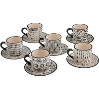 H&h set van 6 vhera steengoed koffiekopjes met bord