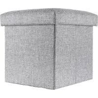 Intirilife opvouwbare kruk 38 x 38 x 38 cm in alaska grijs - zitkubus met opbergruimte en deksel van stof in linnenlook