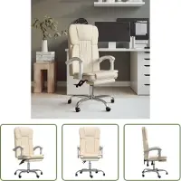 The Living Store De Living Store bureaustoel met ligfunctie, kleur crème, bekleed met kunstleer