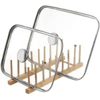 Orion - Houten Deksel- en Bordenhouder - 35,5x13,5x11 cm - Natuurlijk - 8 Compartimenten