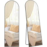 Mazazu Gebogen Passpiegel - Elegante Spiegel staand - Lichaamsspiegel met Standaard - Zwart - 160x50cm