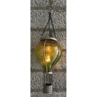 Impuls Decoratieve solarlamp luchtballon " met flame LED " - geel+groen - kunststof - hangend model - hoogte 37 x dia 11 cm - Tuindecoratie - Tuinverlichting