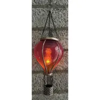Impuls Decoratieve solarlamp luchtballon " met flame LED " - roze+oranje - kunststof - hangend model - hoogte 37 x dia 11 cm - Tuindecoratie - Tuinverlichting