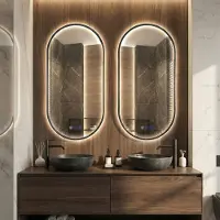 Saniclear Set van 2 Parma Black ovale spiegels met verwarming, direct en indirect licht mat zwart 100x50cm