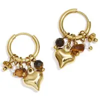 Yehwang Oorbellen - Oorringen - Met bedels - Goudkleurig - Bruin - Stainless steel