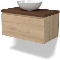 Maxaro Modulo Plato Badkamermeubel voor waskom | 80 cm Lichtbruin eiken Greeploos front Walnoot blad 1 lade