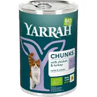 Yarrah 12x Bio Kattenvoer Chunks Kip & Kalkoen 405 gr