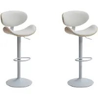 Vente-unique Set van 2 barkrukken van kunstleer en metaal - Afstelbare hoogte - Licht naturel en wit - MONTENEGRO L 49.5 cm x H 111 cm x D 46 cm