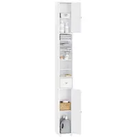 SoBuy Hoge Badkamerkast met Lade en Deuren – Wit Hoogglans – 20x20x180 cm