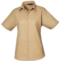 Premier Dames/Dames Popeline Blouse met Korte Mouwen (Khaki)