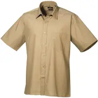 Premier Heren Korte Mouw Formele Poplin Gewoon Werk Shirt (Khaki)