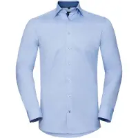 Russell athletic Russell Heren Formeel Overhemd met Contrast Visgraatsteek Getailleerde Lange Mouwen (Lichtblauw/Middenblauw/Bright Navy)