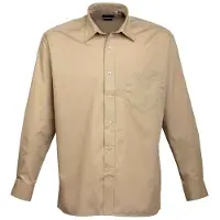 Premier Heren Popeline Overhemd Met Lange Mouwen (Khaki)