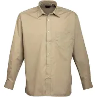 Premier Heren Poplin Formeel Overhemd Met Lange Mouwen (Khaki)
