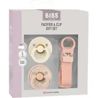 BIBS - Colour Pacifier & Loop Clip Gift Set - Blush/Ivory - Size 1