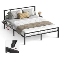 Vasagle Metalen Bedframe met Hoofdbord en Opbergplanken