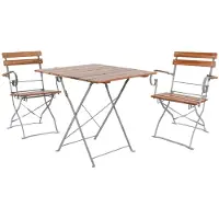 Mojawo Biertuinset: inklapbare tafel + 2 inklapbare stoelen met armleuningen, acaciahout, 70x70 cm