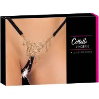 Cottelli - zwarte open stringtanga met versiering (S-L)