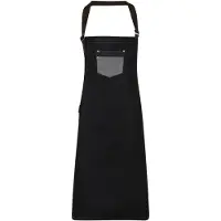 Premier Unisex Volwassenen Divisie Waxed Look Faux Leather Denim Bib Apron (Zwarte denim)