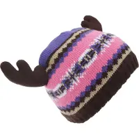 Floso Kinderen/Kinderen Fairisle Moose Winter Beanie Hat Met Antlers (Roze/paars)