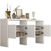 OKWISH Opklapbare eettafel met drie planken, geschikt voor 4-6 personen, uitschuifbare tafel met wijnrek en lades, keukenkast voor keuken en woonkamer, zwart