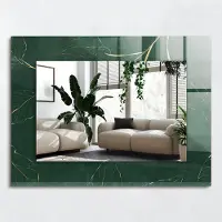 Wallfluent Spiegel - Groene Bladeren Goud Vierkante Spiegel - 80x60 cm - Donkergroen Veiligheidsglas - Decoratieve spiegel - Slaapkamerspiegel - Badkamerspiegel - Gang - Kleedkamer - Visagiespiegel