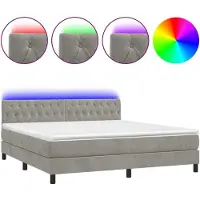 vidaXL Boxspring met matras en LED fluweel lichtgrijs 160x200 cm