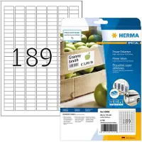 Herma Power-etiketten 10900, 25,4 x 10 mm, 4725 etiketten / 25 A4-vellen, zelfklevend, sterk klevend, wit