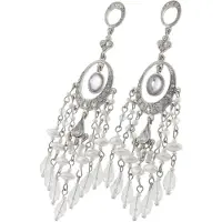 Behave oorbellen zilverkleur met parelmoer details 11,5 cm – elegante boho stijl
