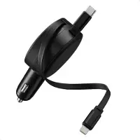 Accezz Autolader met uittrekbare kabels - USB-C / Lightning - 57W - Zwart