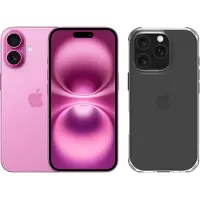 Apple iPhone 16 128GB Roze + BlueBuilt Protective Back Cover Transparant