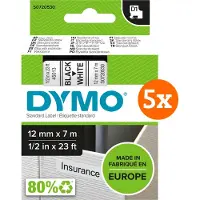 Dymo D1 12mm x 7m Zwart Wit Labels 5-pack