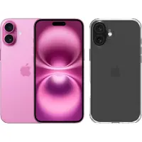 Apple iPhone 16 Plus 128GB Roze + BlueBuilt Protective Back Cover Transparant