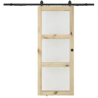Vente-unique Schuifdeur met wandbevestiging in hout en gehard glas - 3 vensters - H205 x L83 cm - ACOSTA II