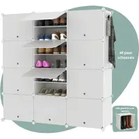 Bellettini Schoenenkast - Schoenenrek - Schoenenkast met deuren - Verstelbaar - Voor 48 schoenen - Wit