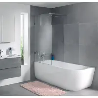 Luca Varess Solid enkele badwand 80 cm helder glas met matte strook glanzend chroom profiel