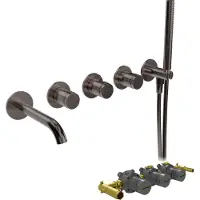 Blaufoss Pavilion Inbouw badkraan thermostatisch Brushed GunMetal Incl. handdoucheset incl. inbouwelement
