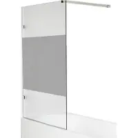 Luca Varess Solid enkele badwand 95 cm helder glas met matte strook glanzend chroom profiel