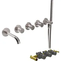 Blaufoss Pavilion Inbouw badkraan thermostatisch Brushed Coolmetal Incl. handdoucheset incl. inbouwelement