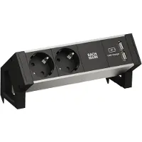 Bachmann DESK2 ALU ZWART 2x geaard stopcontact 1x USB lader