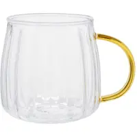 Chiato Gegroefd latte glas met goudkleurig oor , 400 ml – Transparant
