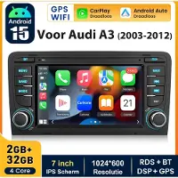 Junsun 2 DIN Andriod Autoradio - Geschikt voor AUDI A3 8P (2003-2012) S3, WIFI Carplay GPS Navi FM Bluetooth Android Auto + Mirror Link SWC DSP