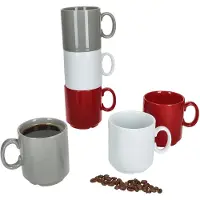 MamboCat Set van 6 EVENT stapelbare koffiemokken TRIO wit grijs rood porselein 250 ml