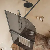 Saniclear Moon afgeronde inloopdouche 100cm verouderd ijzer met rookglas en handdoekhouder