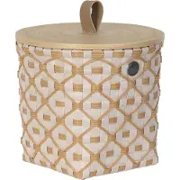 Handed By - Opbergmand met bamboe deksel - Opberger - Klein - Mand - Woonkamer - Kinderkamer - Badkamer - Decoratief - Ivy & Rose small - champagne met ecru patroon