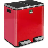 Karat Afvalbak Keuken Felix - 3 x 18 L - Frambozenrood - 2-Voudig Afvalscheidingssysteem - Pedaalemmer Keuken - Soft-Close & Luchtdicht - Kunststof Binnenemmer - Met Klapdeksel