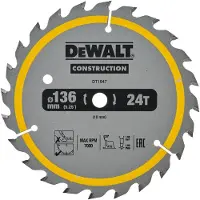 DeWalt Cirkelzaagblad voor Hout | Construction | Ø 136mm Asgat 10mm 24T - DT1947-QZ